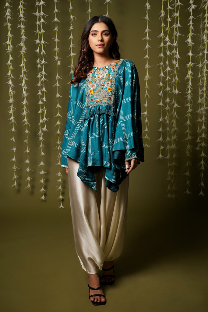 TEAL INDO-WESTERN EMBROIDERED SET