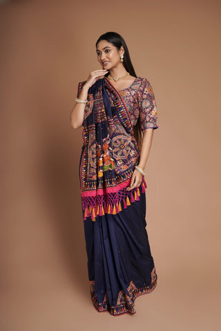 DARK NAVY THANGAT EMBROIDERED SAREE