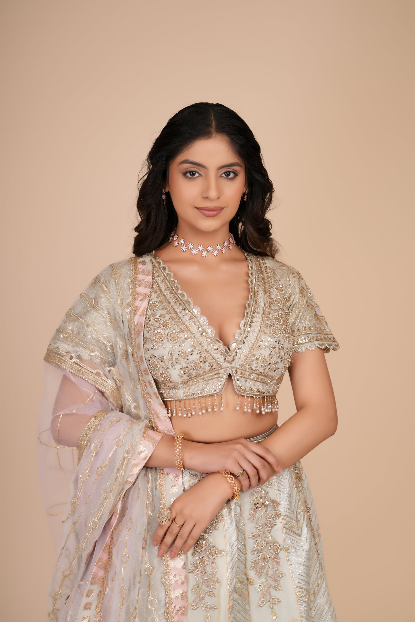 MINT BLUE TISSUE LEHENGA