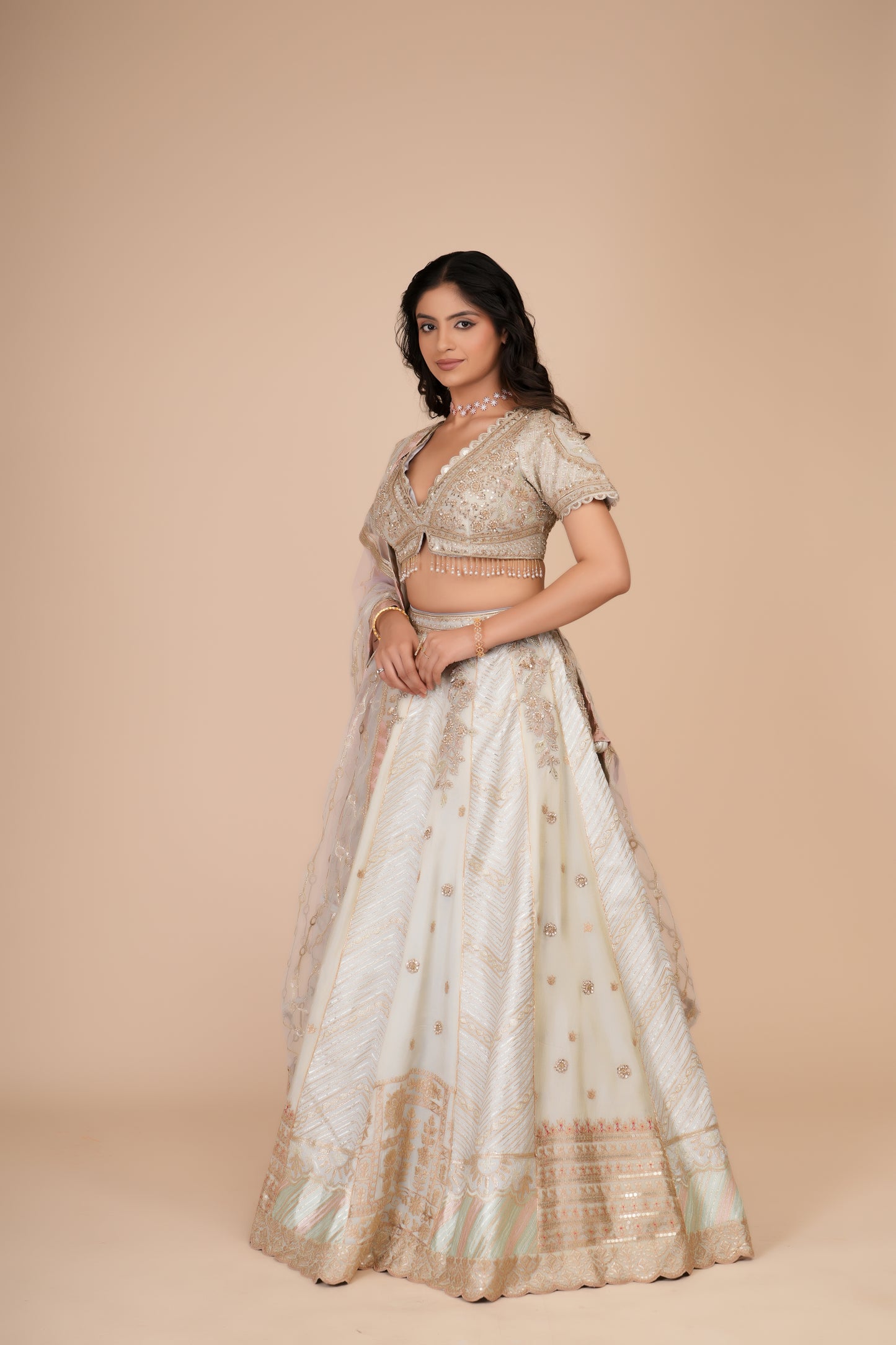 MINT BLUE TISSUE LEHENGA
