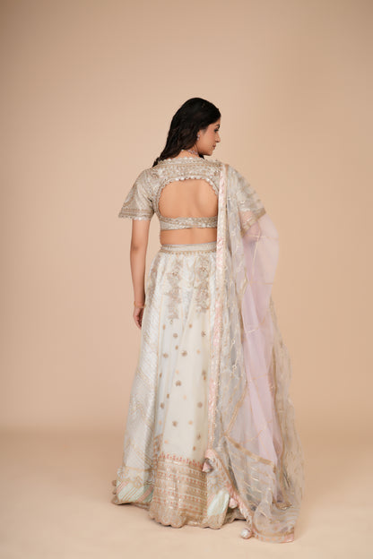 MINT BLUE TISSUE LEHENGA