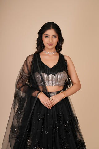 BLACK SEQUIN NET LEHENGA alternate