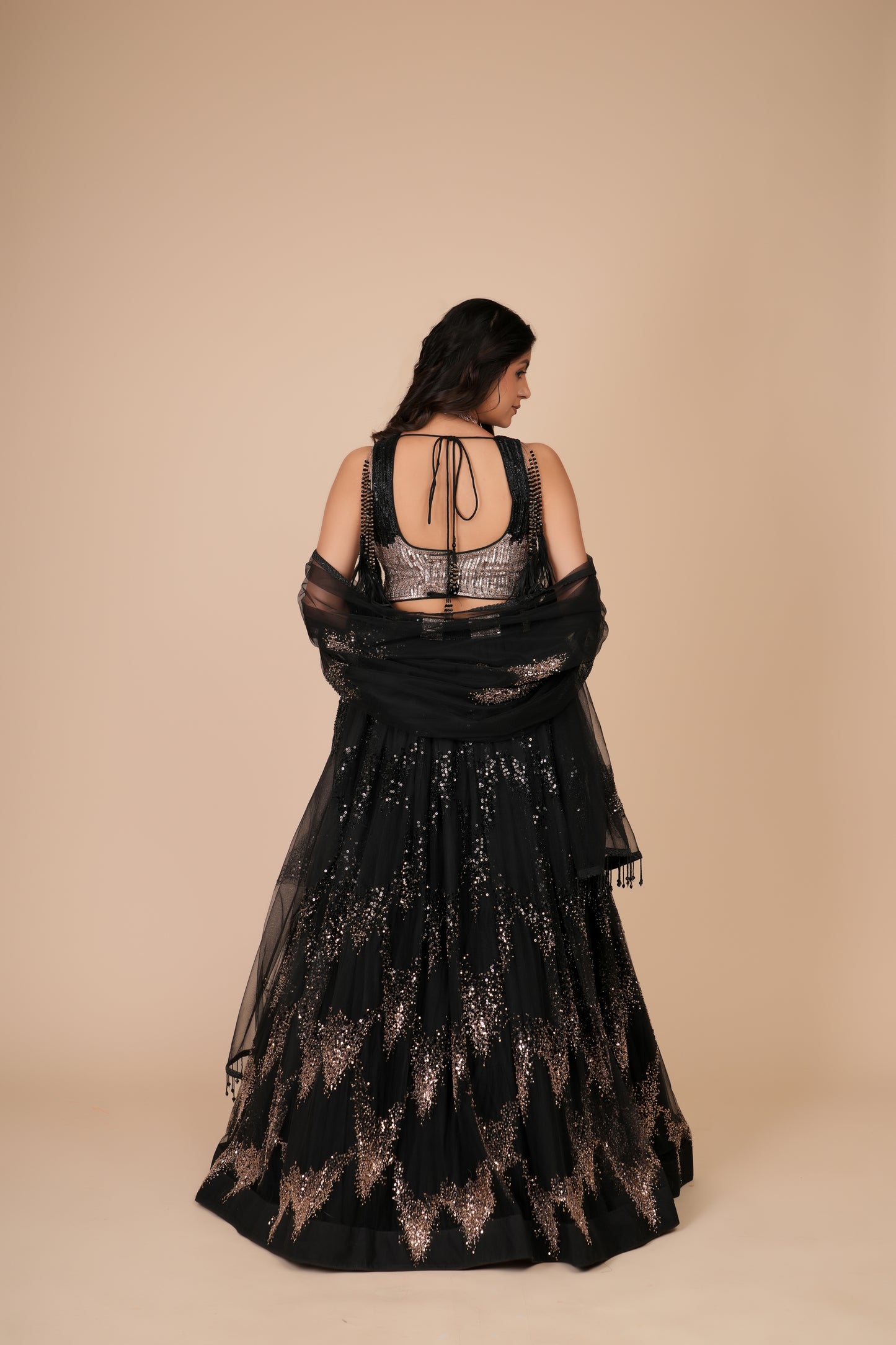 BLACK SEQUIN NET LEHENGA