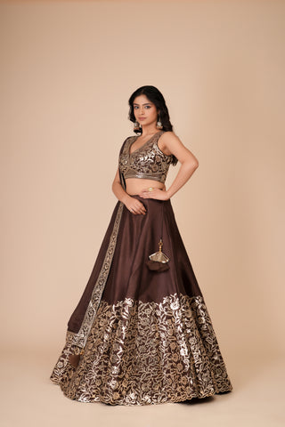BROWN RAW SILK LEHENGA alternate