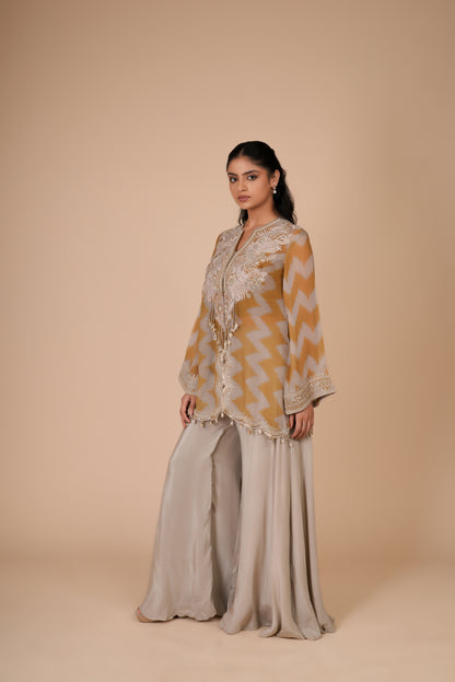 MUSTARD YELLOW & GREY SHARARA SET