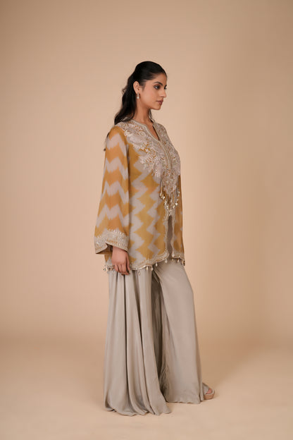 MUSTARD YELLOW & GREY SHARARA SET