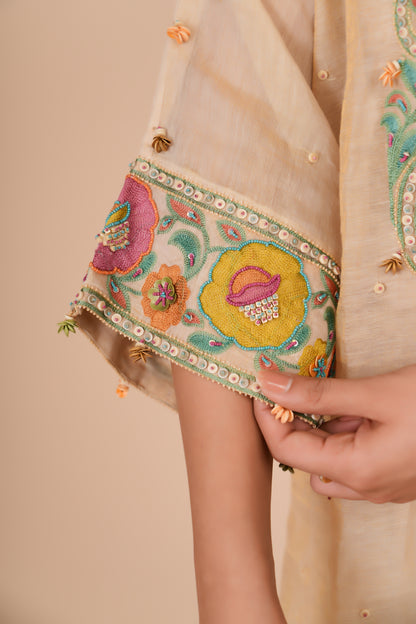 BEIGE KURTA PANTS SET
