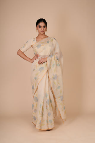 CREAM TISSUE FLORAL SAREE alternate
