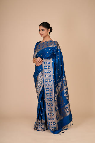 PEACOCK BLUE GAJI SILK SAREE alternate