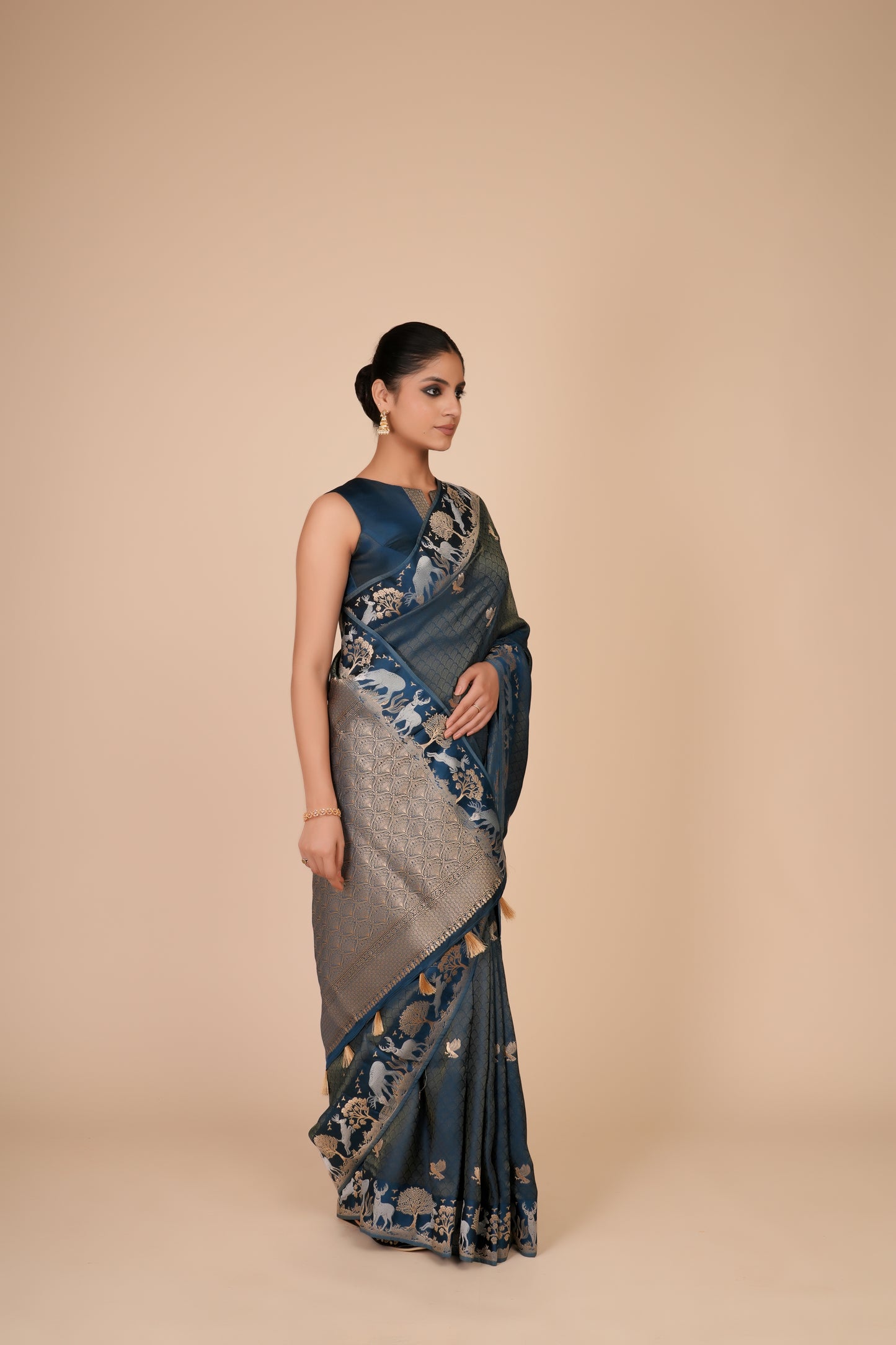 DARK BLUE DOLA SILK SAREE