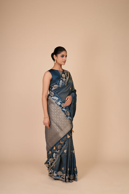 DARK BLUE DOLA SILK SAREE