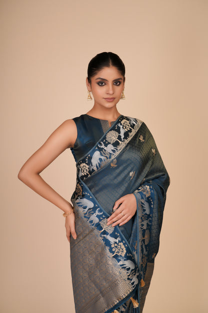 DARK BLUE DOLA SILK SAREE