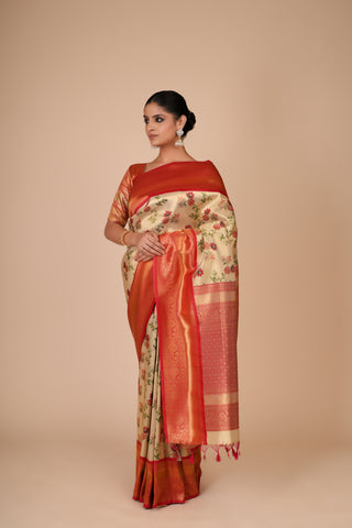 GOLDEN & RED TISSUE SILK SAREE alternate