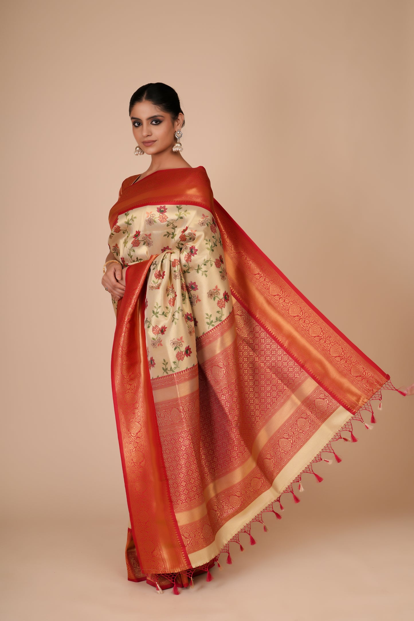 GOLDEN & RED TISSUE SILK SAREE