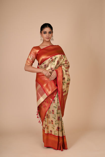 GOLDEN & RED TISSUE SILK SAREE