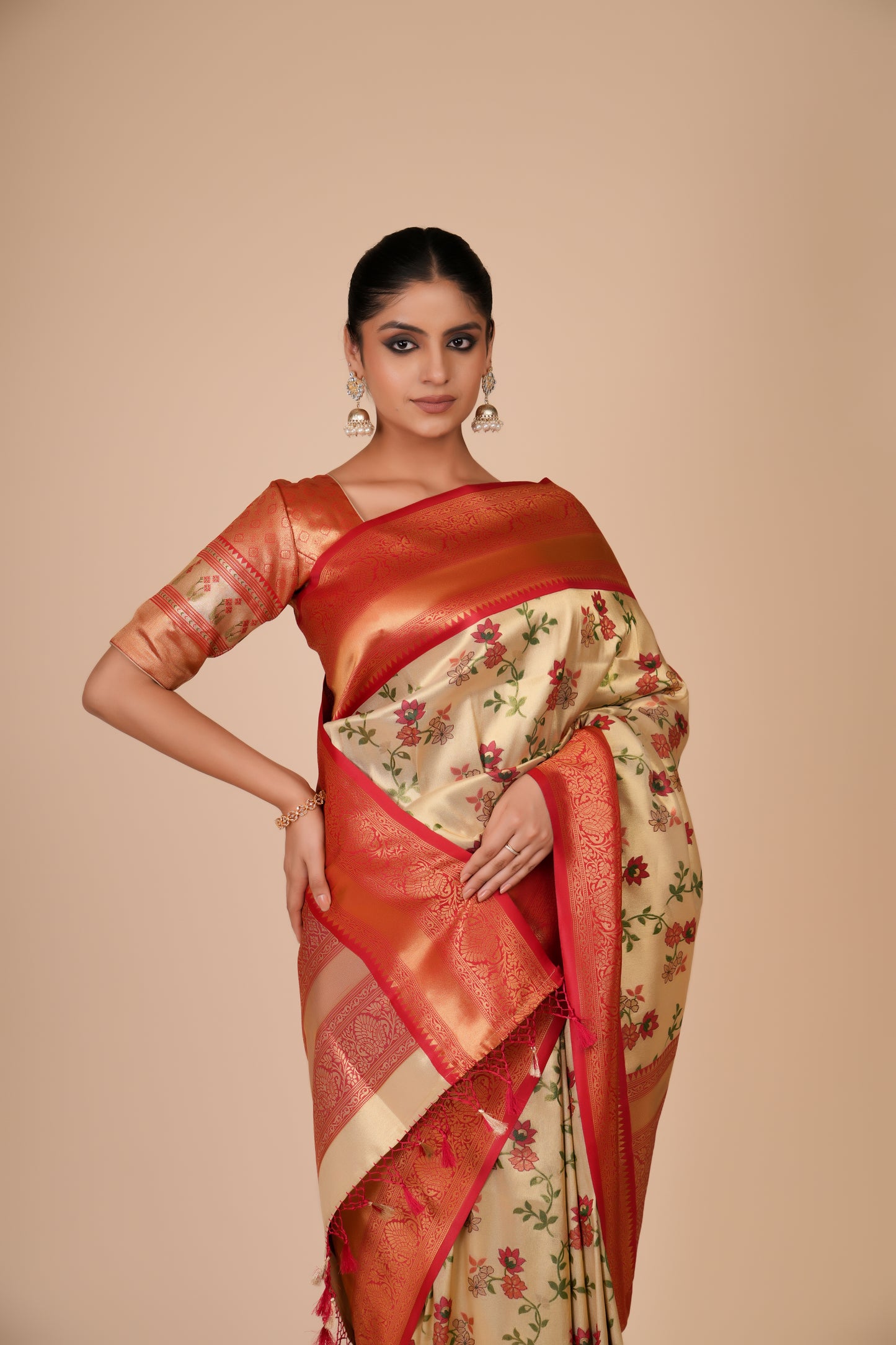 GOLDEN & RED TISSUE SILK SAREE