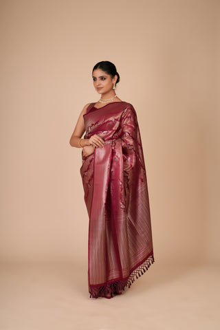 MULBERRY PARROT MOTIF GAJI SILK SAREE alternate