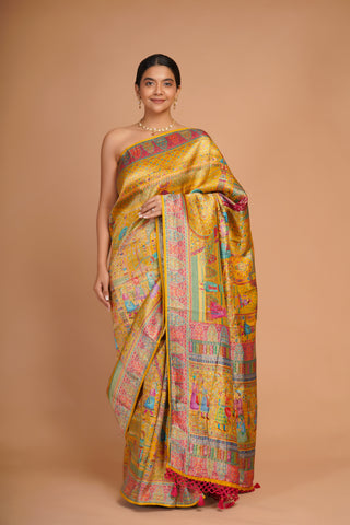 MUSTARD YELLOW MASHRU SILK SAREE PASHMINA STYLE