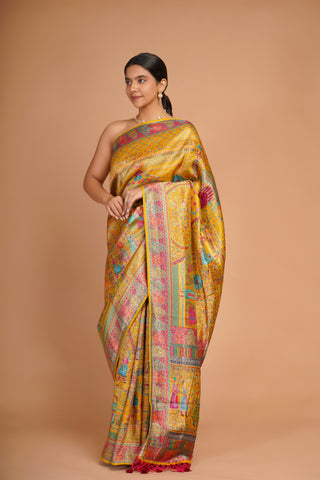 MUSTARD YELLOW MASHRU SILK SAREE PASHMINA STYLE alternate