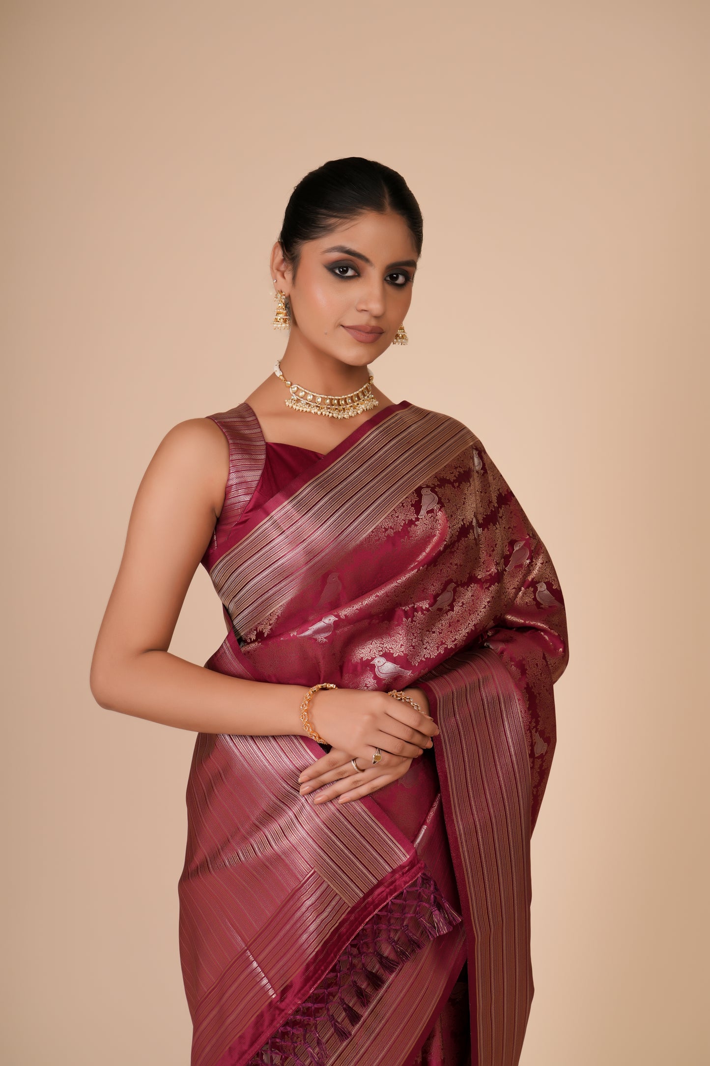 MULBERRY PARROT MOTIF GAJI SILK SAREE