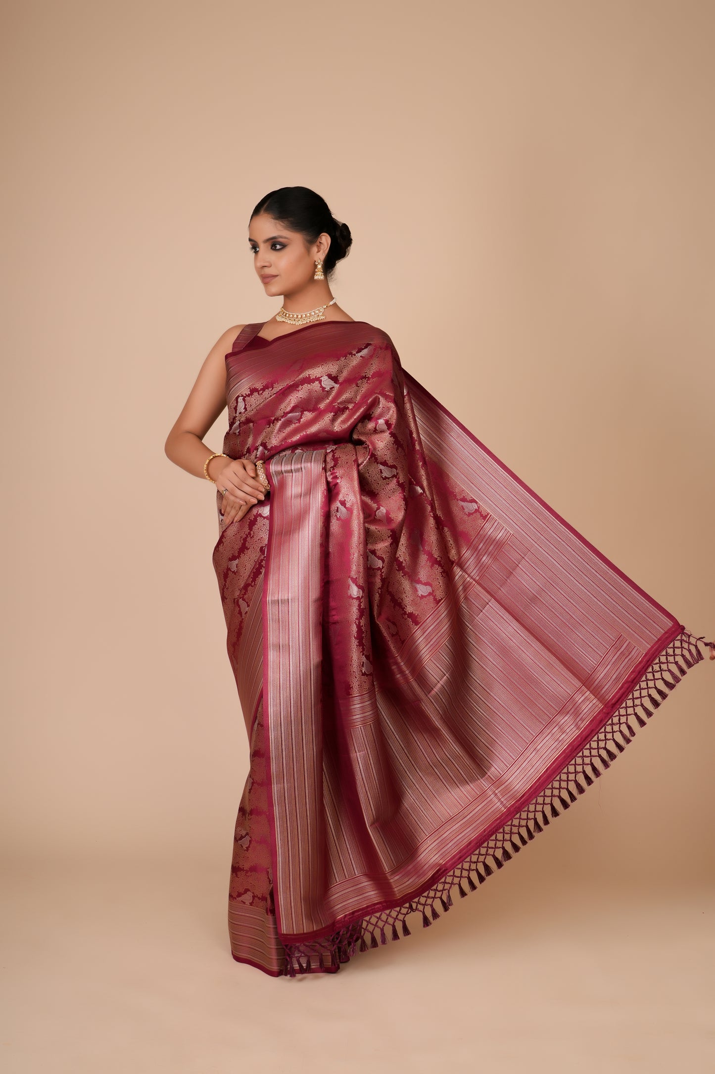 MULBERRY PARROT MOTIF GAJI SILK SAREE