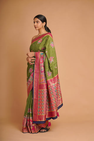 EMERALD GREEN DOLA SILK SAREE alternate