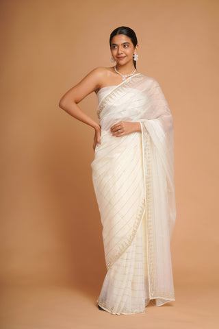 CREAM SOFT ORGANZA SAREE