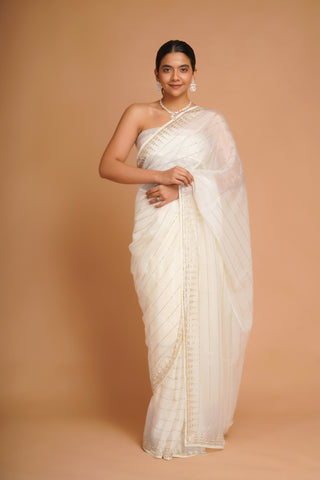 CREAM SOFT ORGANZA SAREE alternate