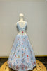 SOFT BLUE PRINTED WITH ALL OVER THREAD WORK LEHENGA