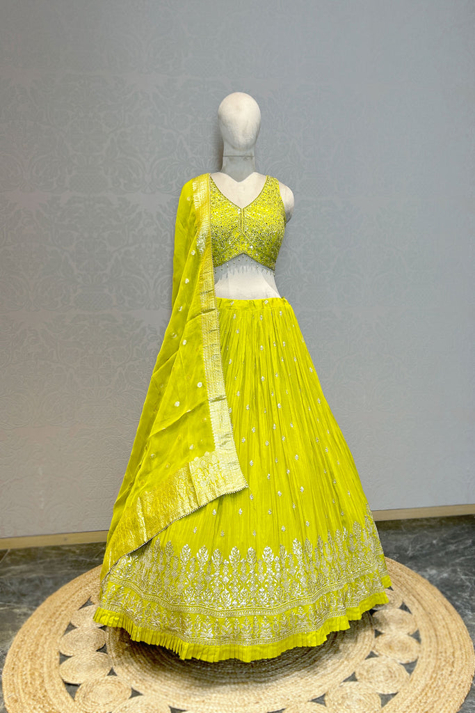 LIME SEQUINS EMBROIDERED LEHENGA