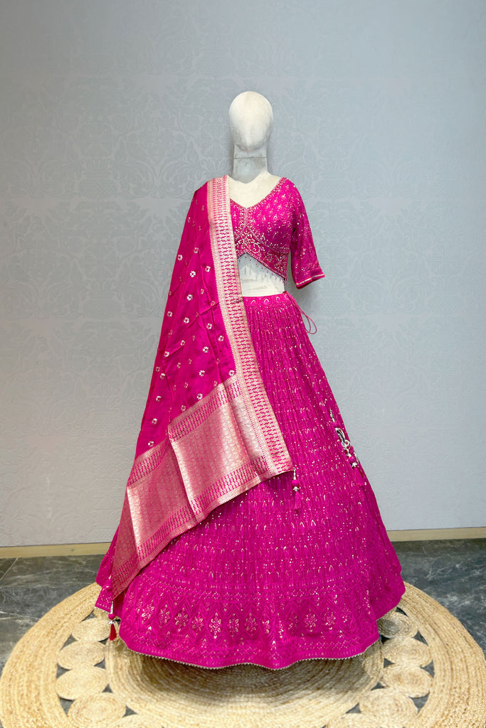 RASPBERRY PINK ALL OVER LUCKNOWI LEHENGA