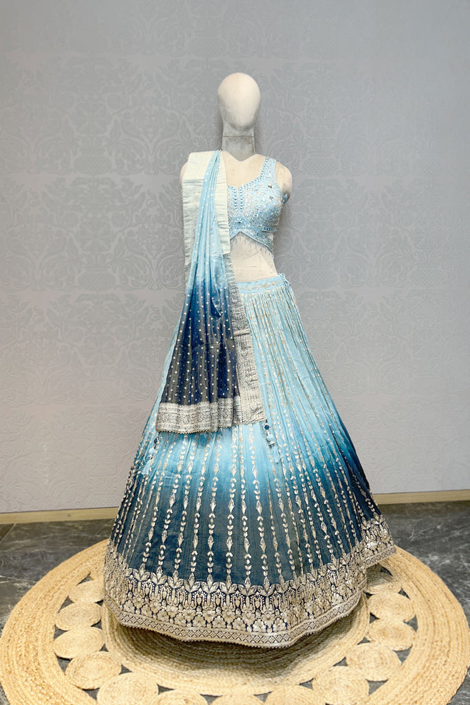 BLUE SHADED SHIMMER FINISH LEHENGA