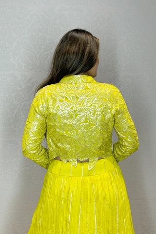 ELECTRIC LIME YELLOW LEHENGA SET WITH SHORT JACKET