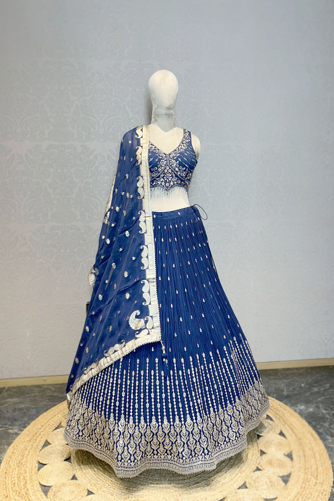 NAVY BLUE EMBROIDERED LEHENGA