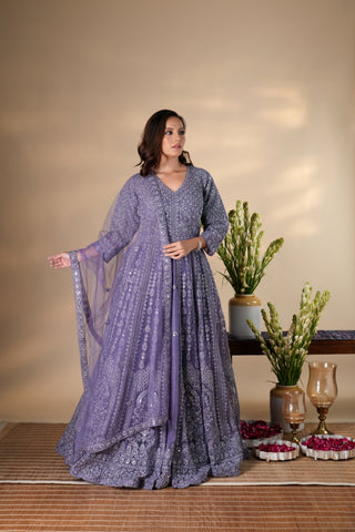 IRIS PURPLE PISHWAS NET LEHENGA