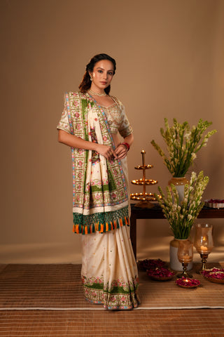 IVORY RESHAM EMBROIDERED SOFT SILK SAREE alternate