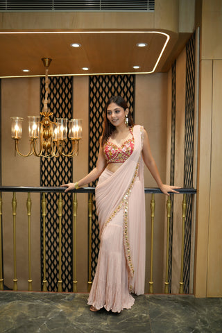 FLAMINGO PINK SHARARA PRE STITCHED SAREE