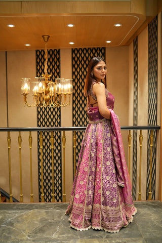 PINK & PURPLE BANARASI SILK LEHENGA