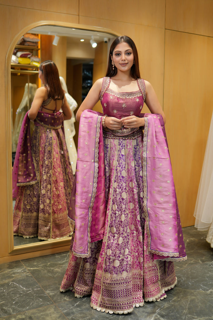 PINK & PURPLE BANARASI SILK LEHENGA