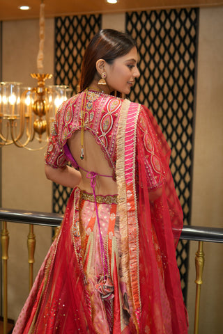 PINK & RED MULTI KALI LEHENGA