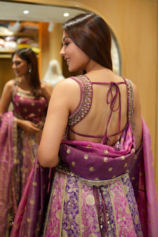 PINK & PURPLE BANARASI SILK LEHENGA