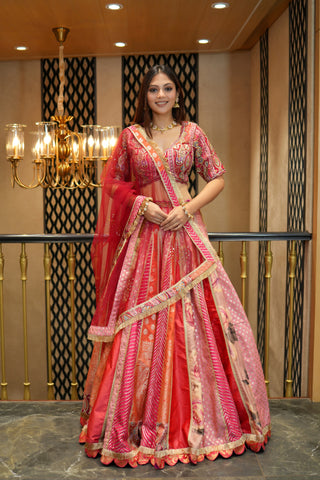 PINK & RED MULTI KALI LEHENGA