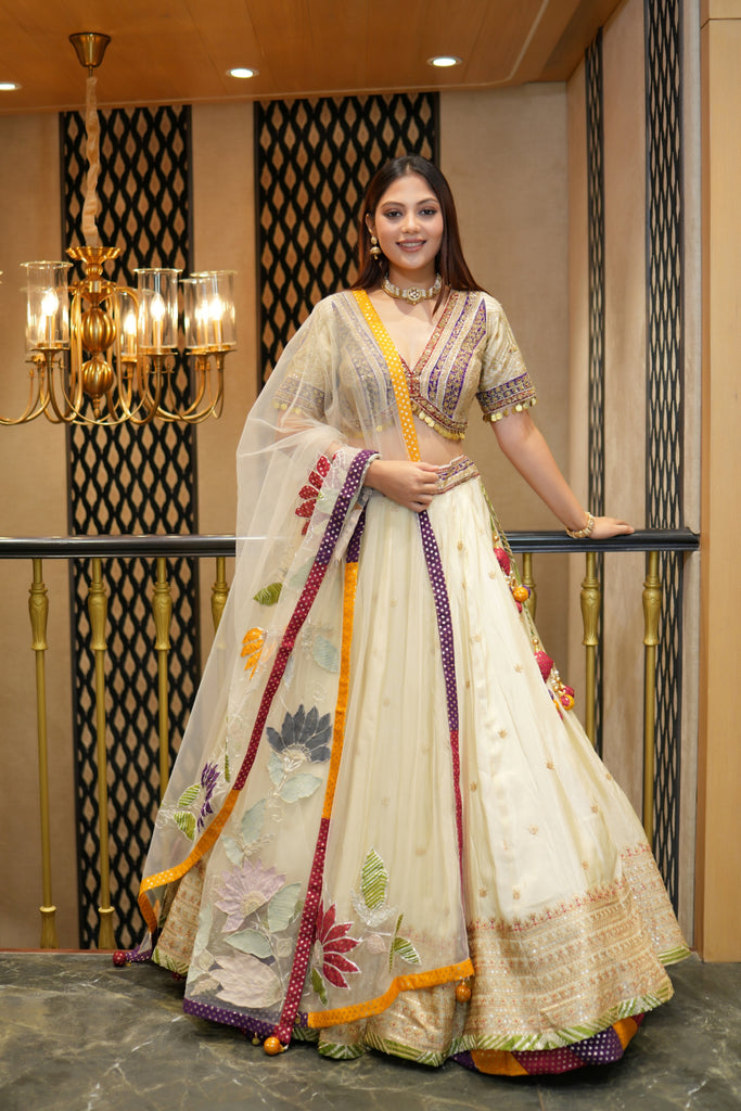 IVORY TRADITIONAL TISSUE SILK LEHENGA