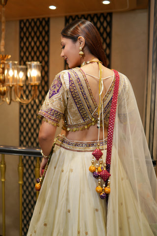 IVORY TRADITIONAL TISSUE SILK LEHENGA