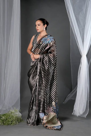 SILVER & BLACK ZARI STRIPES SAREE