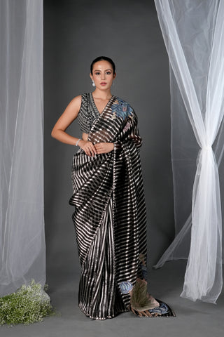 SILVER & BLACK ZARI STRIPES SAREE