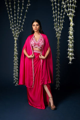 HOT PINK EMBROIDERED CAPE SET