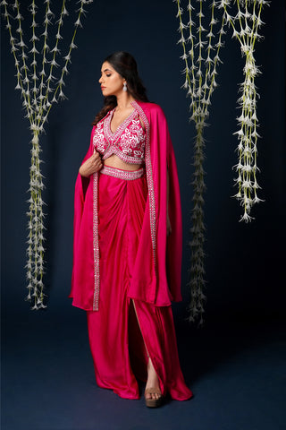 HOT PINK EMBROIDERED CAPE SET