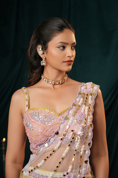 PEAR GREEN INDO WESTERN IN SILK