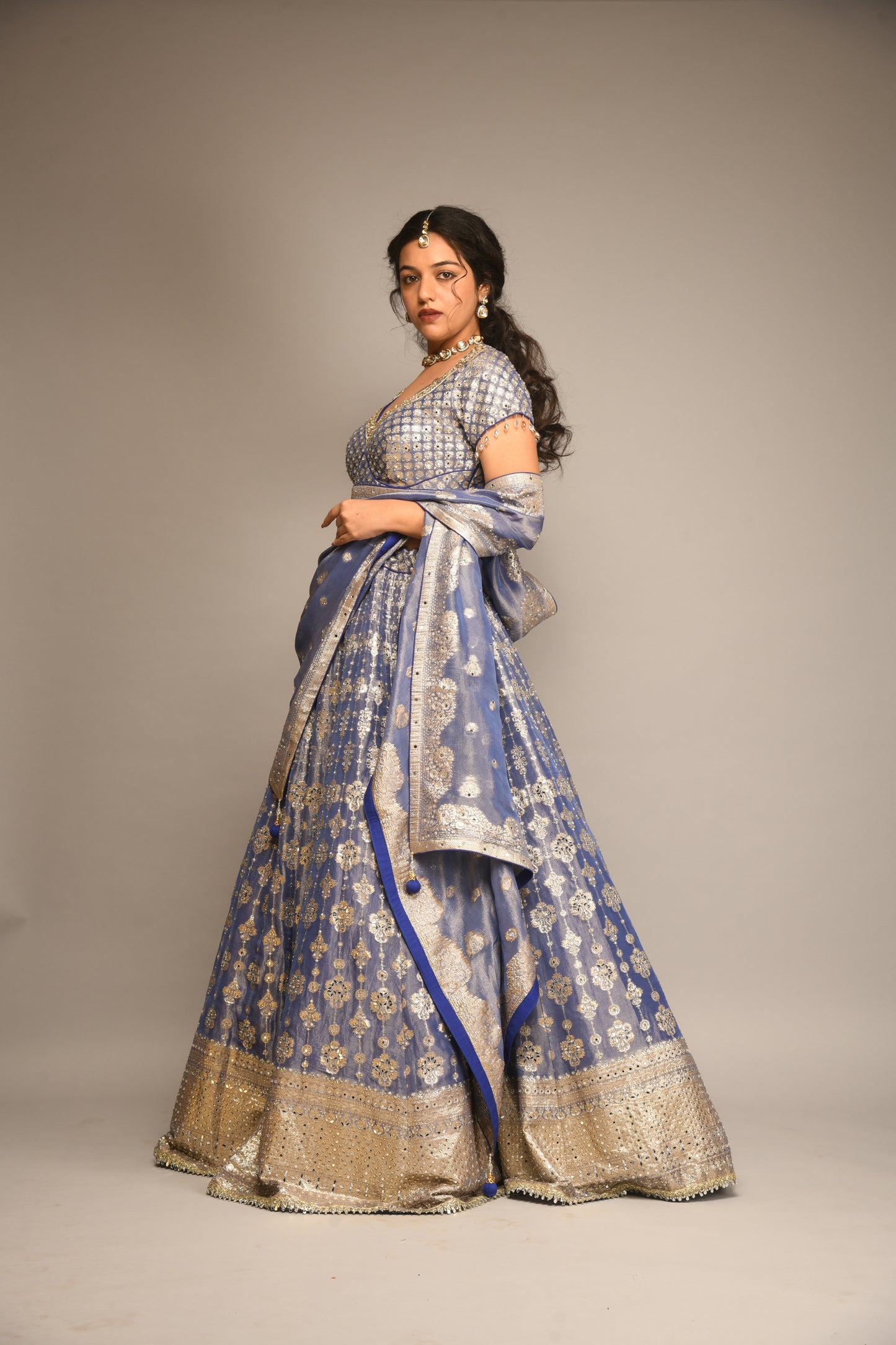 BLUE LILAC TISSUE LEHENGA